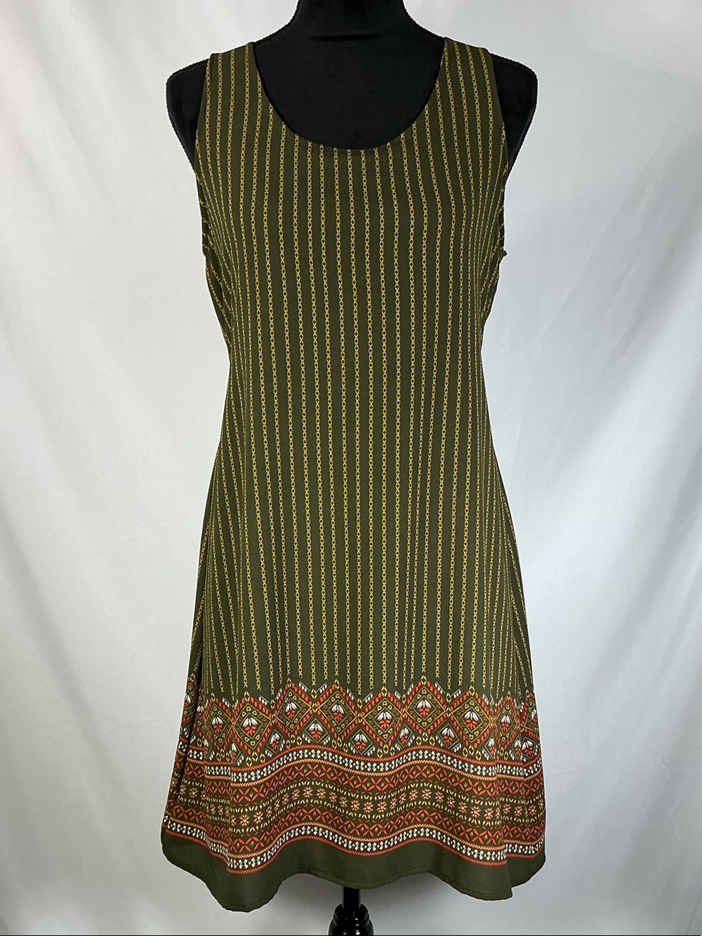 Yak & Yeti Boho Knee High Dress Sleeveless Olive Green M